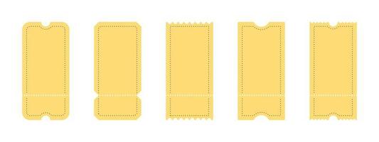 Ticket icons. Coupon icons. Various yellow ticket templates. Vector illustration