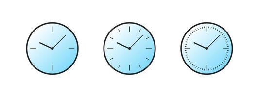 Wall clocks with black frame. Time and Clock icons. Simple classic wall clock. Vector illustration