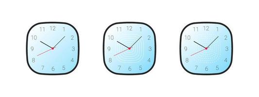 Square shaped clock. Time and Clock icons. Simple classic wall clock. Vector illustration