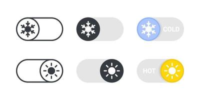 Modo frío o caliente. botones de interruptor de encendido y apagado. elemento de alternancia para aplicación móvil, diseño web, animación. ilustración vectorial vector