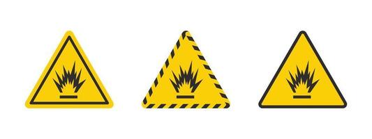 Blasting area icons. Warning sign explosives liquids or materials. Explosives substances icons set. Vector icons