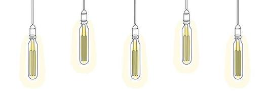 Loft light bulbs line art design. One line drawing of electric light bulbs. Vector illustration