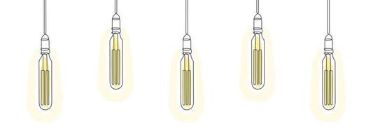 Loft light bulbs line art design. One line drawing of electric light bulbs. Vector illustration