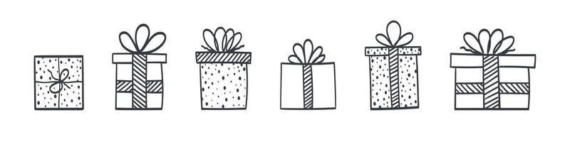 Gift box icons. Set of hand drawn gift boxes with different style and forms. Vector illustration