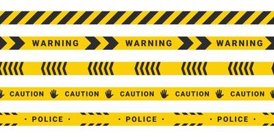 Caution tape set. Warning or caution stripe. Police line. Black and yellow stripes. Vector images