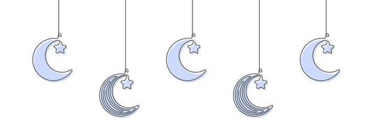 Moon and star in a single line style. Christmas or New Year's Elements. Vector illustration