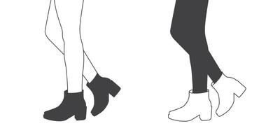 Female feet in boots. Women's shoes. Design in flat and linear style. Vector image