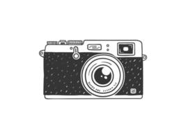 Analog camera. Retro hand-drawn camera. Illustration in sketch style. Vector image