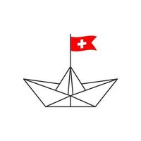 Paper boat icon. A boat with a Swiss flag. Vector illustration