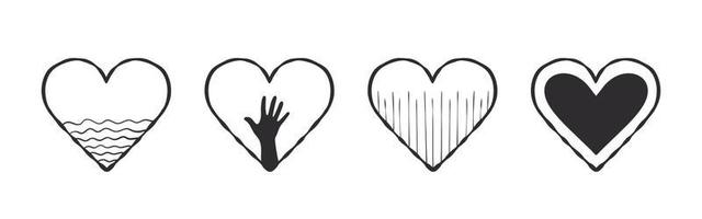 Heart icon collection. Hand-drawn heart with a hand and other textures. Vector images