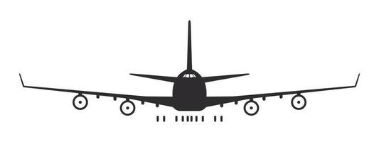 Airplane. Large turbine airplane. Airplane silhouette front view. Flight transport symbol. Vector image