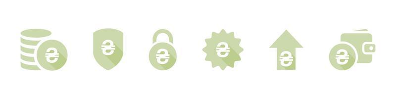 Icons of currencies. Financial icons of the Ukrainian hryvnia. Icons of money. A simple set of tax related icons. Vector illustration