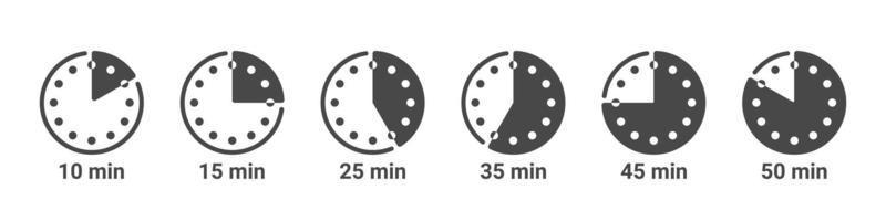 Icons for cooking time. Stopwatch icons. Icons of Time in minutes. Vector illustration