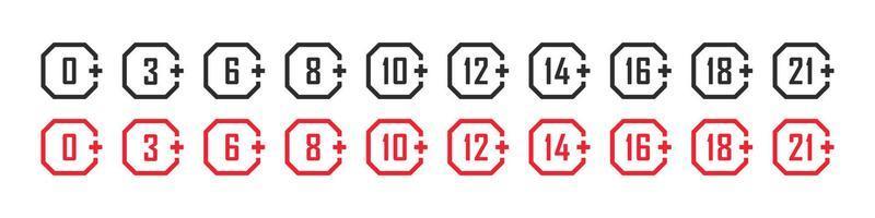 Age restriction icons set. Mark age limit. Recommended age limit. Vector icons