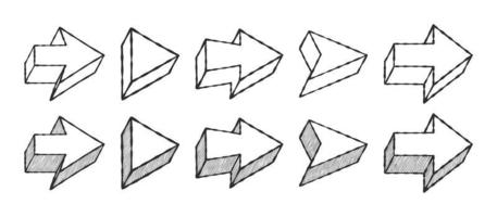 Arrows icons. Doddle arrows. Sketch arrows drawn by hand. Vector icons