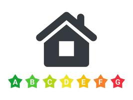 Energy efficiency rating icons. Energy efficient house. Green house symbol with energy rating. Vector illustration