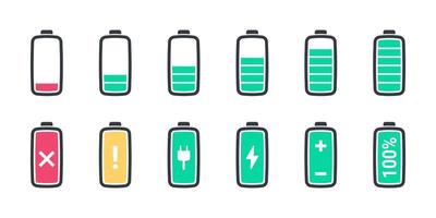 Charging icons. Phone charging indicator. The battery is charging signs. Icons flat style. Vector illustration