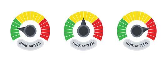 Risk meter. Risk icons. Speed indicator sign. Meter signs concept. Performance concept. Vector illustration