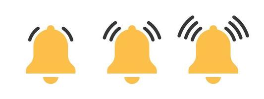 Yellow notification bell icons. Conceptual message icons. Simply reminder icons. Vector icons