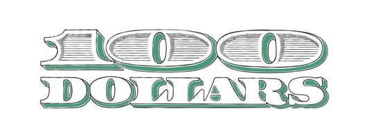 Dollar sign. One Hundred Dollar Inscription. The painted number is one hundred. Vector illustration