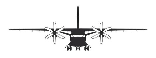 Plane. Cargo propeller plane. Airplane silhouette front view. Vector image