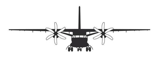 Plane. Cargo propeller plane. Airplane silhouette front view. Vector image