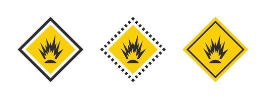 Explosion flash warning signs. Caution warning sign explosives liquids or materials. Explosives substances icons set. Vector icons