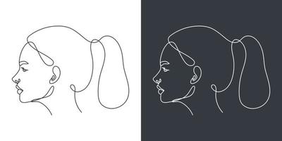 Women's faces in one line art style. One line art. Vector illustration