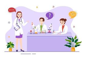 Medical School with Students Listening to Doctor Lecture and Learning Science in Classroom in Flat Cartoon Hand Drawn Template Illustration vector