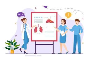 Medical School with Students Listening to Doctor Lecture and Learning Science in Classroom in Flat Cartoon Hand Drawn Template Illustration vector