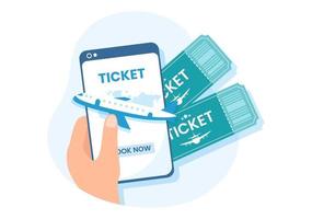 Online Travel Ticket Store Through transportation and Journey Provider App for Booking in Flat Cartoon Hand Drawn Template Illustration vector