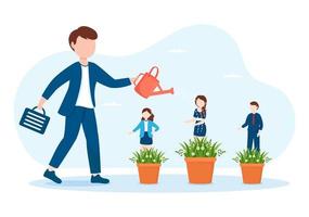 Personal Development with People Developing Mental Issues, Growth and Self Improvement as Plant in Flat Cartoon Hand Drawn Templates Illustration vector