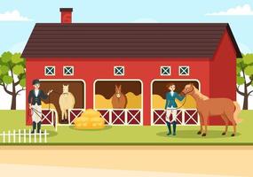 Equestrian Sport Horse Trainer with Training, Riding Lessons and Running Horses in Flat Cartoon Hand Drawn Template Illustration vector