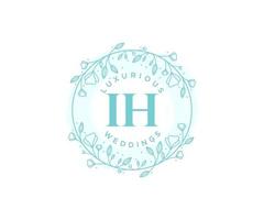 Plantilla de logotipos de monograma de boda con letras iniciales ih, plantillas florales y minimalistas modernas dibujadas a mano para tarjetas de invitación, guardar la fecha, identidad elegante. vector