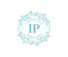 IP Initials letter Wedding monogram logos template, hand drawn modern minimalistic and floral templates for Invitation cards, Save the Date, elegant identity. vector