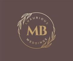 plantilla de logotipos de monograma de boda con letras iniciales mb, plantillas florales y minimalistas modernas dibujadas a mano para tarjetas de invitación, guardar la fecha, identidad elegante. vector