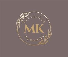 plantilla de logotipos de monograma de boda con letras iniciales mk, plantillas florales y minimalistas modernas dibujadas a mano para tarjetas de invitación, guardar la fecha, identidad elegante. vector