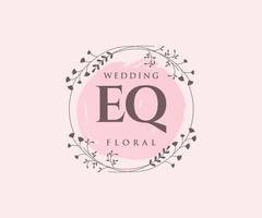 EQ Initials letter Wedding monogram logos template, hand drawn modern minimalistic and floral templates for Invitation cards, Save the Date, elegant identity. vector