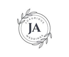 JA Initials letter Wedding monogram logos template, hand drawn modern minimalistic and floral templates for Invitation cards, Save the Date, elegant identity. vector