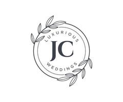 plantilla de logotipos de monograma de boda con letras iniciales jc, plantillas florales y minimalistas modernas dibujadas a mano para tarjetas de invitación, guardar la fecha, identidad elegante. vector