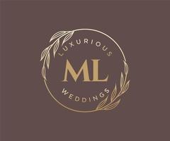 ml plantilla de logotipos de monograma de boda con letras iniciales, plantillas florales y minimalistas modernas dibujadas a mano para tarjetas de invitación, guardar la fecha, identidad elegante. vector