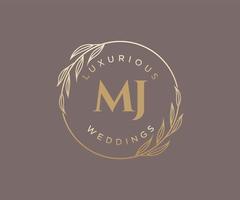 plantilla de logotipos de monograma de boda con letras iniciales mj, plantillas florales y minimalistas modernas dibujadas a mano para tarjetas de invitación, guardar la fecha, identidad elegante. vector