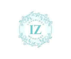 IZ Initials letter Wedding monogram logos template, hand drawn modern minimalistic and floral templates for Invitation cards, Save the Date, elegant identity. vector