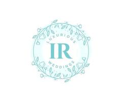IR Initials letter Wedding monogram logos template, hand drawn modern minimalistic and floral templates for Invitation cards, Save the Date, elegant identity. vector