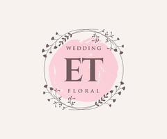 ET Initials letter Wedding monogram logos template, hand drawn modern minimalistic and floral templates for Invitation cards, Save the Date, elegant identity. vector