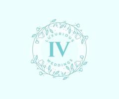 IV Initials letter Wedding monogram logos template, hand drawn modern minimalistic and floral templates for Invitation cards, Save the Date, elegant identity. vector