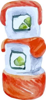 Philadelphia sushi rolls set watercolor hand drawn vector clipart