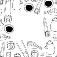 Doodle sushi frame for restaurant menu, napkins, textile, decor background vector illustration