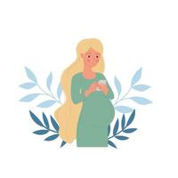 A pregnant woman uses a smartphone. Vector