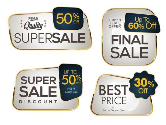 Super sale golden retro badges and labels collection vector illustration
